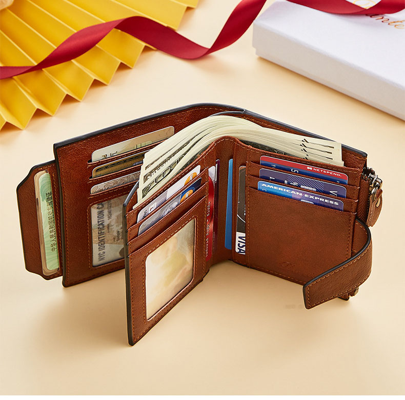 Men's Vertical Vintage Genuine Leather Wallet RFID Blocking Zipper Coin Purse Business Card Holder Bag Wallet Man