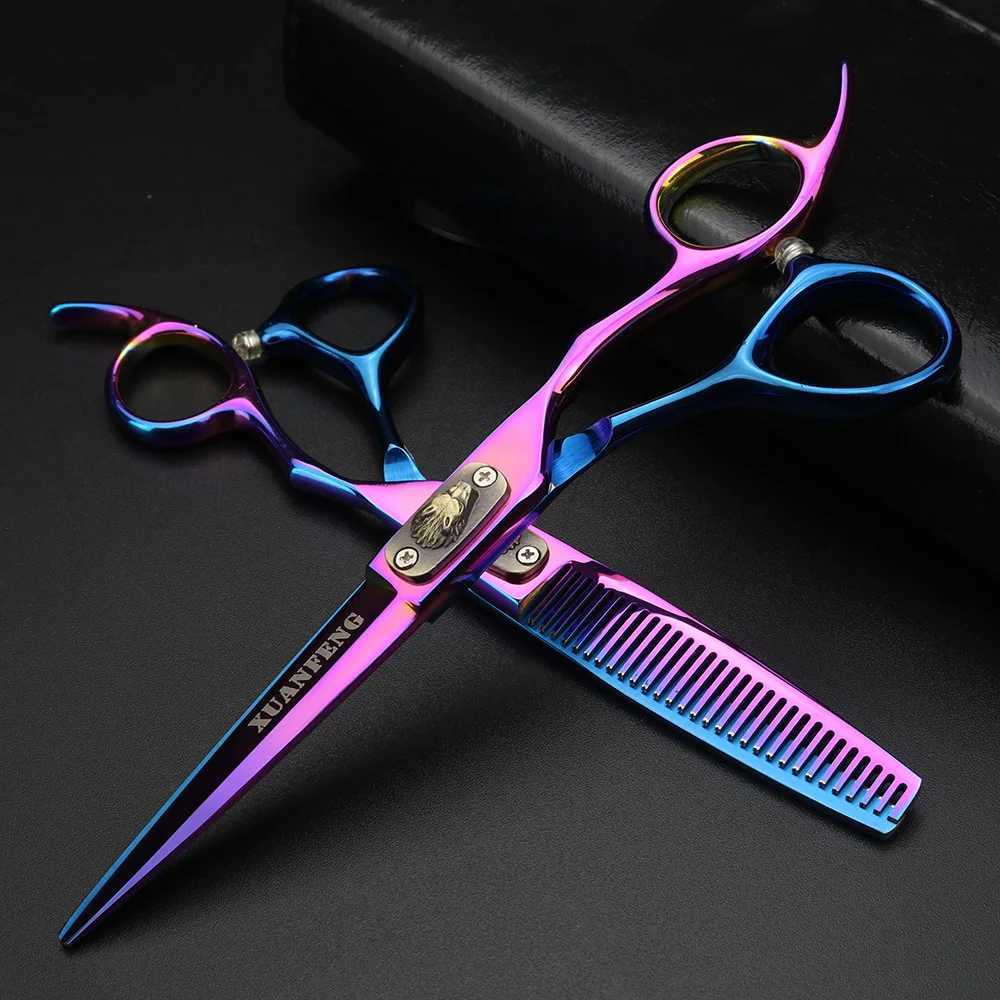 New Arrival Wolf head color hair scissors 6 inch 9cr18 steel barber cutting scissors and thinning scissors Z241213