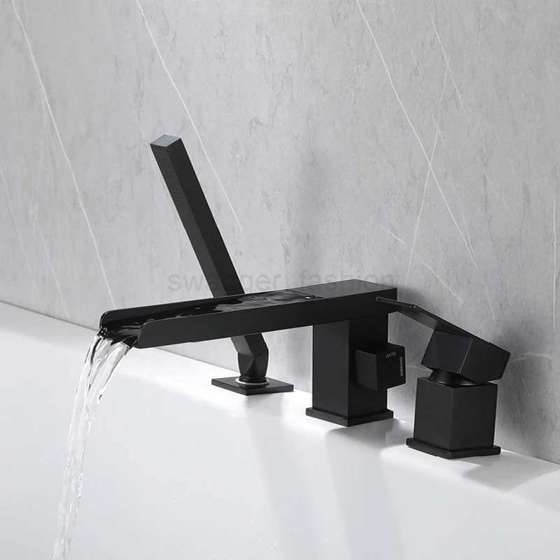 Bathtub Faucet Deck Mount 3PCS Waterfall Bathtub Faucet Single Handle Handheld Tub Mixer Taps Widespread Tub Sink TapXJ240803