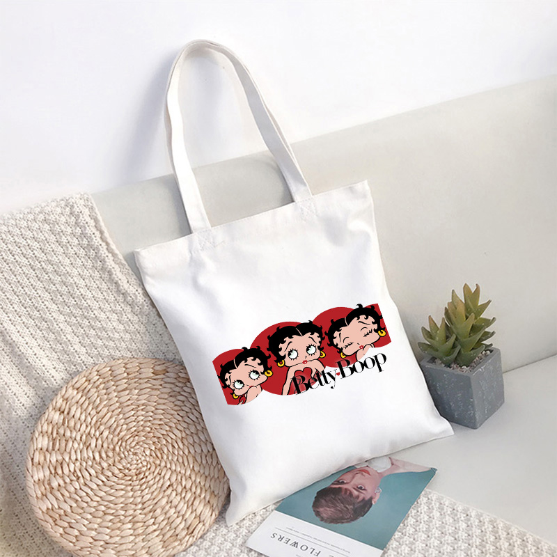 Betty Oop-Bolso de mano con dibujos animados para mujer, bolsa de compras plegable, Sexy, Harajuku