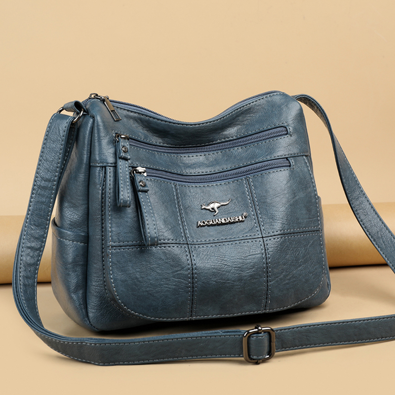 2023 Women's Soft Leather Shoulder Bags Multi-Layer Pockets Messenger Crossbody Bag Luxury Designer Female Handbags and Purses