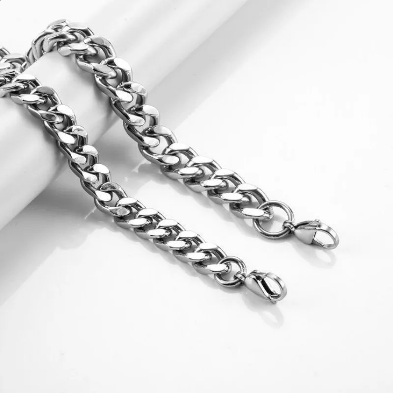 HNSP 8MM-14MM Stainless Steel Chain Cuban Necklace For Men Punk Thick Long Neck Male Jewelry Silver Color 240731