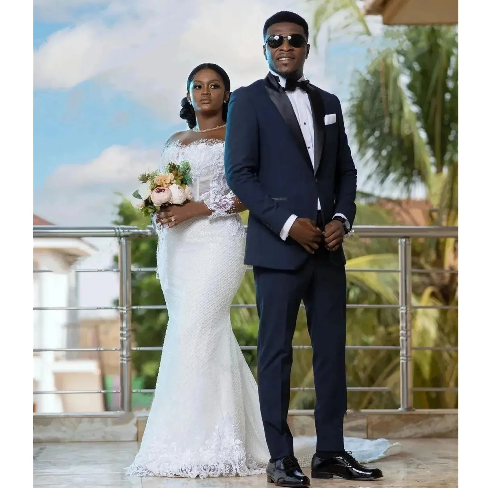 African White Mermaid Wedding Dresses Women Elegant Sheer Long Sleeved Bridal Gowns Lace Country Dress Second Reception Gown 2025