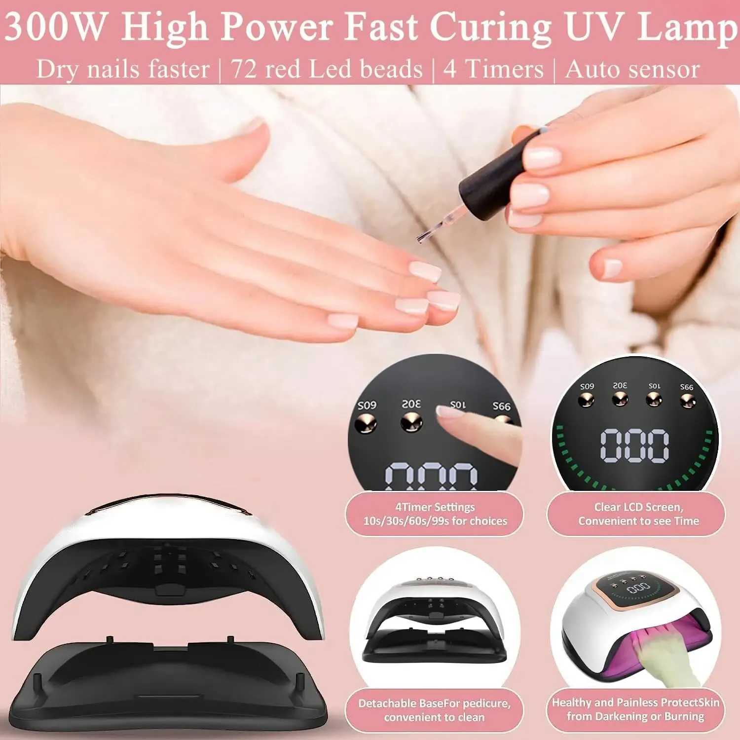 72 Beads LED Nail Lamp 300W Professional UV Nail Dryer Light Fast Curing Gel Polish Lamp Auto Sensor 4 Timer SettingCL240731