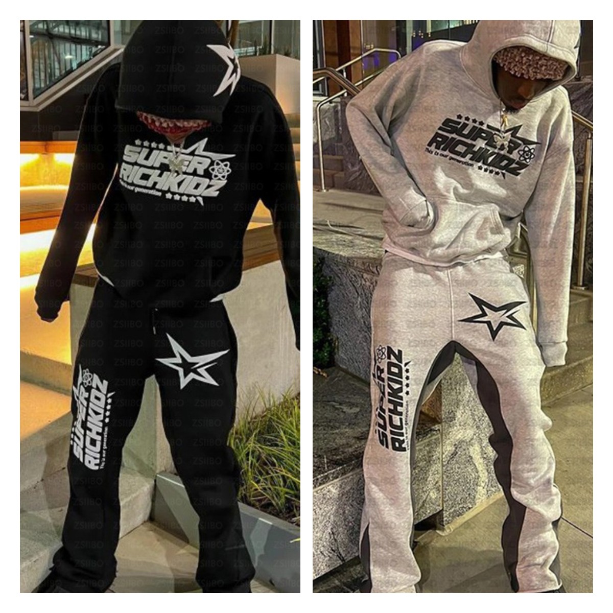 Mens Tracksuits Spring and Autumn Star print hoodie Gothic Print Mens and Womens Hip Hop Hoodie Set New Streetwear Tracksuit Men Y2k Clothes Funny Coa