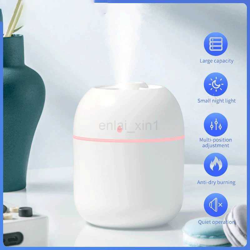 220ML Air Humidifier Ultrasonic Mini Car Aroma Diffuser Portable USB Essential Oils Purifiers LED Lamp Home Fragrance Products Y240806