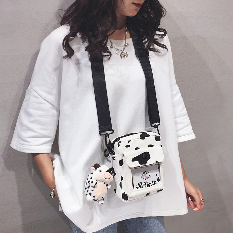 Mini Shoulder Crossbody Bag for Women 2023 Kawaii Cute Cow Canvas Female Student Small Messenger Korean Fashion Phone Bag Purses