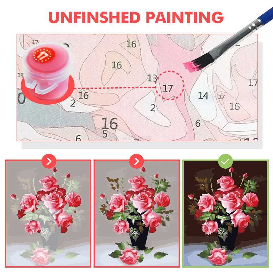 Huacan Coloring By Numbers Flower DIY Hobby Painting By Numbers Poppy Acrylic Paint On Canvas Moon Handmade GiftXJ240803