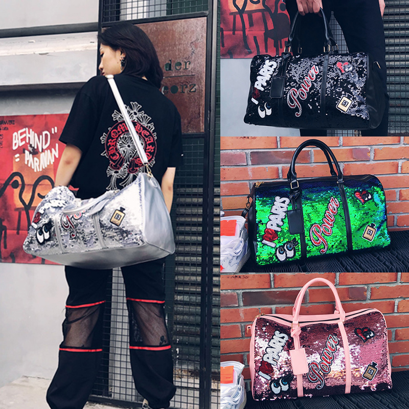 Fashion Sequins Large Capacity Overnight Travel Bag Personalized Short-distance Duffle Bag for Women Big Weekend Gym Bag