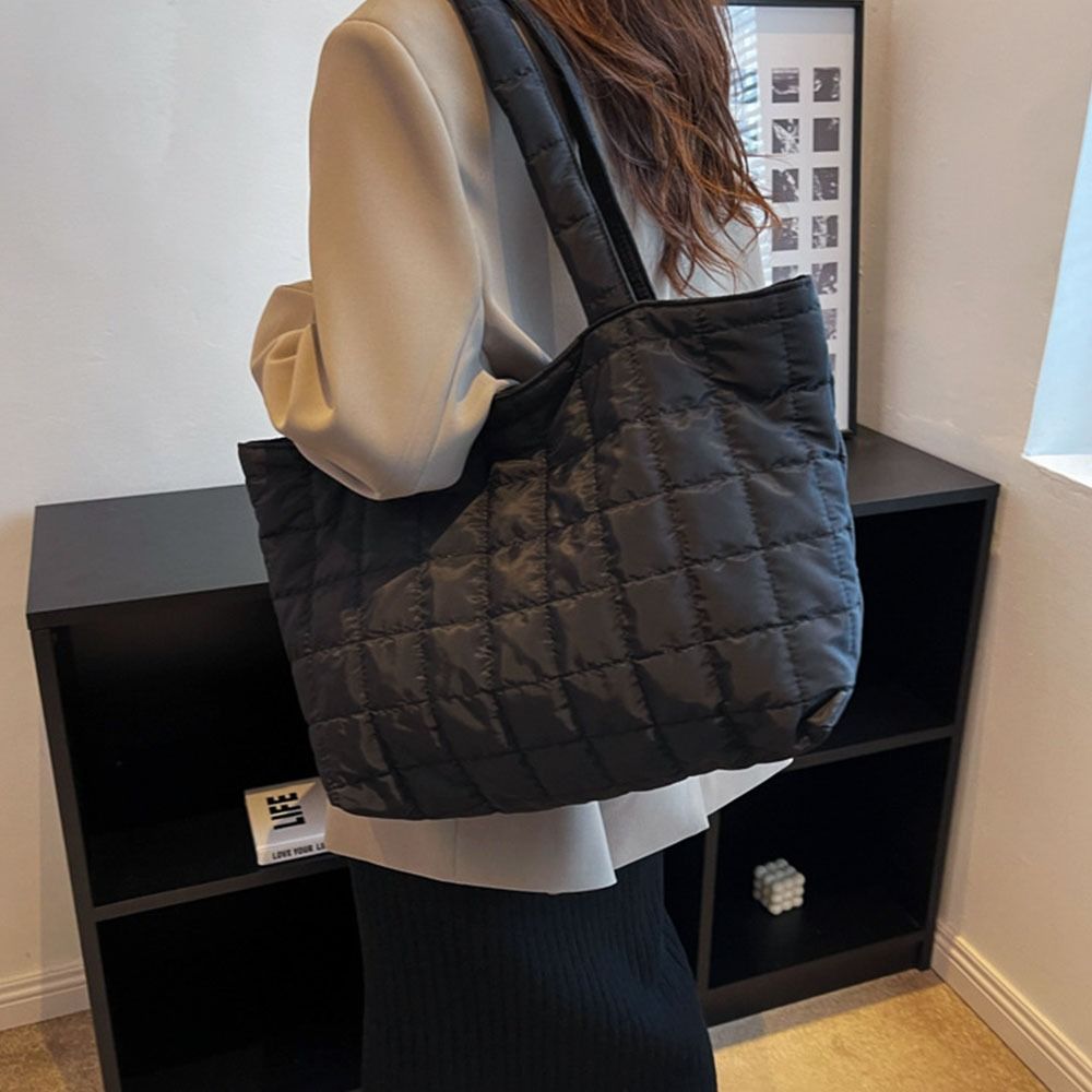 Bolso de hombro de gran capacidad para mujer, bolsos de nailon sólido, bolsos de mano casuales de algodón, bolso con asa superior, moda de invierno, n