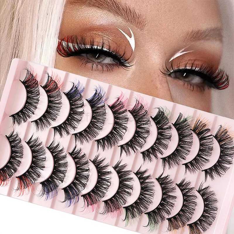 Colored eyelashes natural mink fluffy colored eyelash rolls fans thick eyelashes party role-playing Halloween red false eyelashes W240803