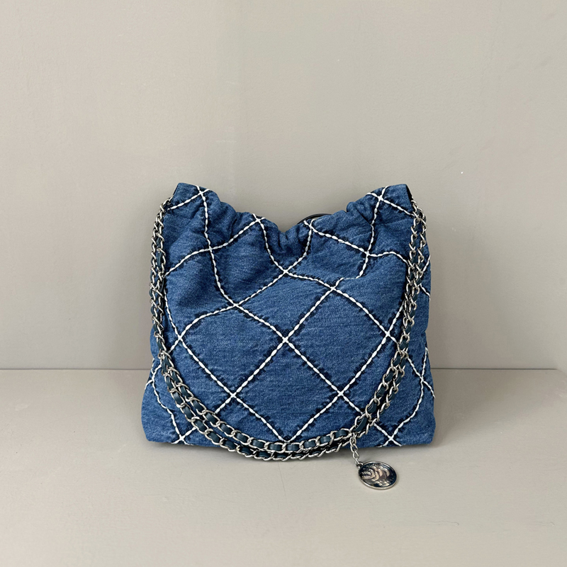 10A quality canvas bag denim garbage bag woven diamond chain one shoulder slung stray bag