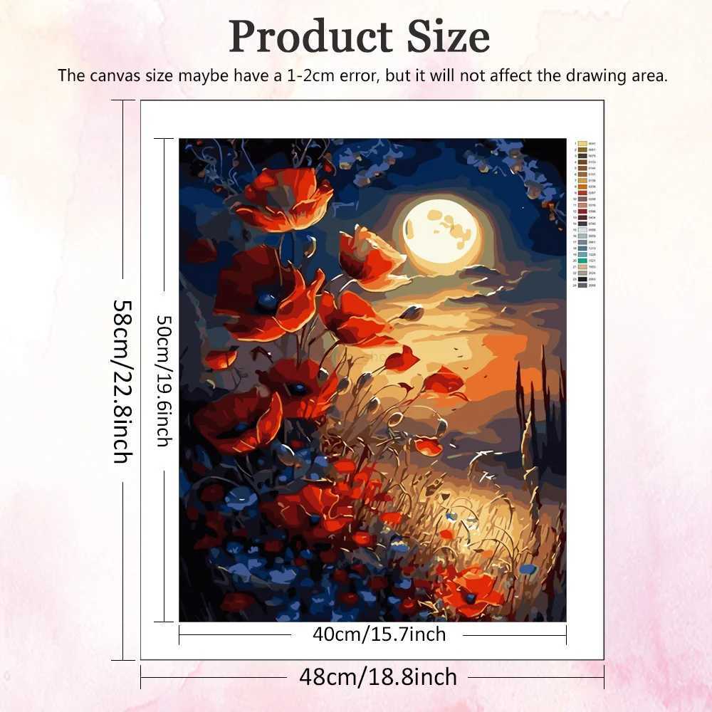 Huacan Coloring By Numbers Flower DIY Hobby Painting By Numbers Poppy Acrylic Paint On Canvas Moon Handmade GiftXJ240803