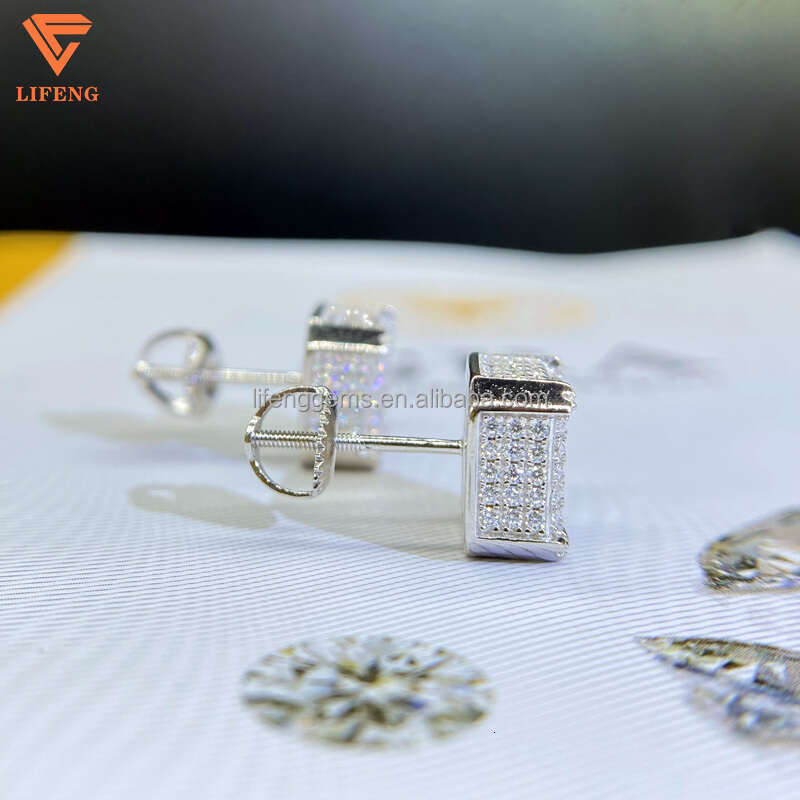 Fashion Jewelry Beautiful Fine Box Packaging Sterling Sliver Moissanite Earrings For Men Or Women