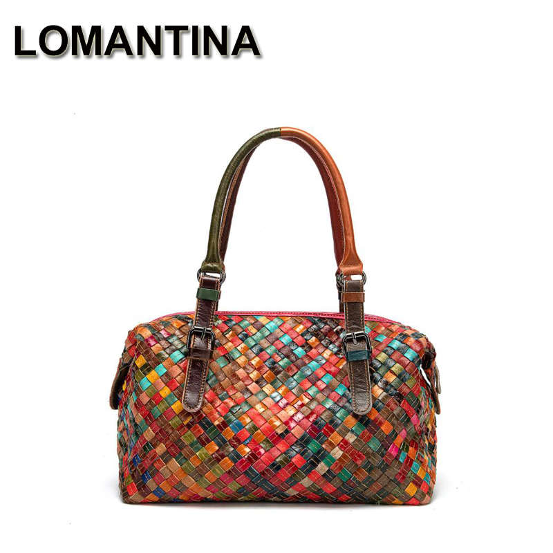 LOMANTINA New Knitting Genuine Leather Adjustable Straps Tote For Lady Travel Purses And Handbags Women's fashion Boston Bags