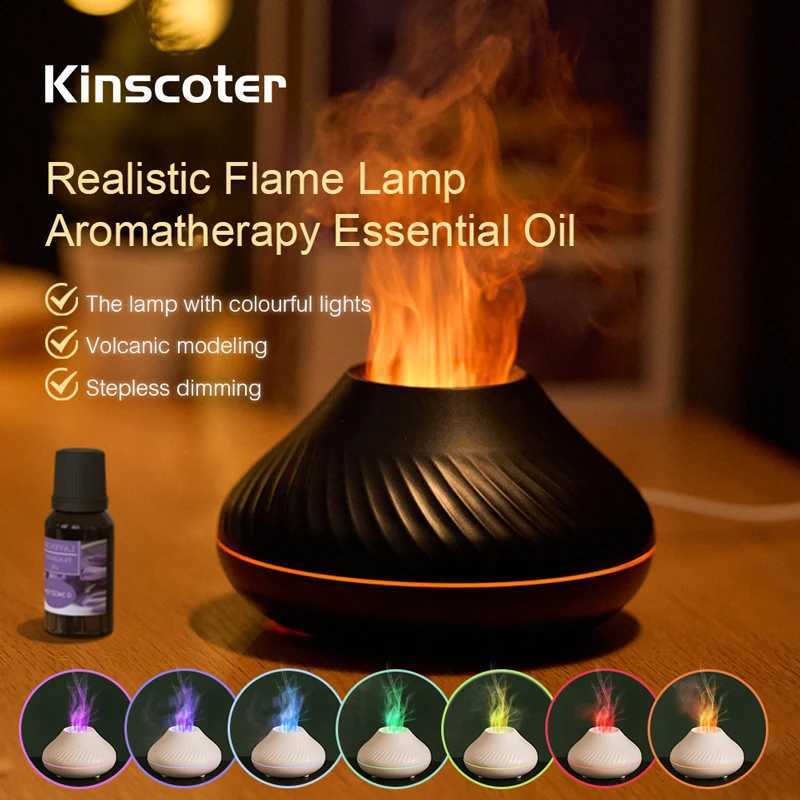 KINSCOTER Volcanic Aroma Diffuser Essential Oil Lamp 130ml USB Portable Air Humidifier with Color Flame Night Light Y240806
