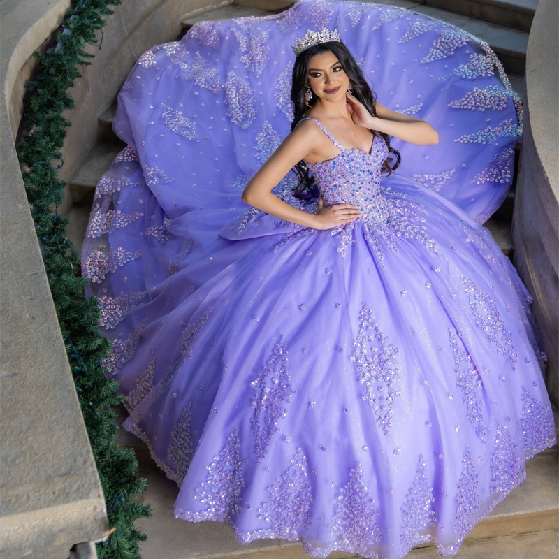 Mexican 2024 Lavender Quinceanera Dress Sweet 16 Ball Gown Butterfly Applique Lace Beaded Tull Vestidos De 15 Anos
