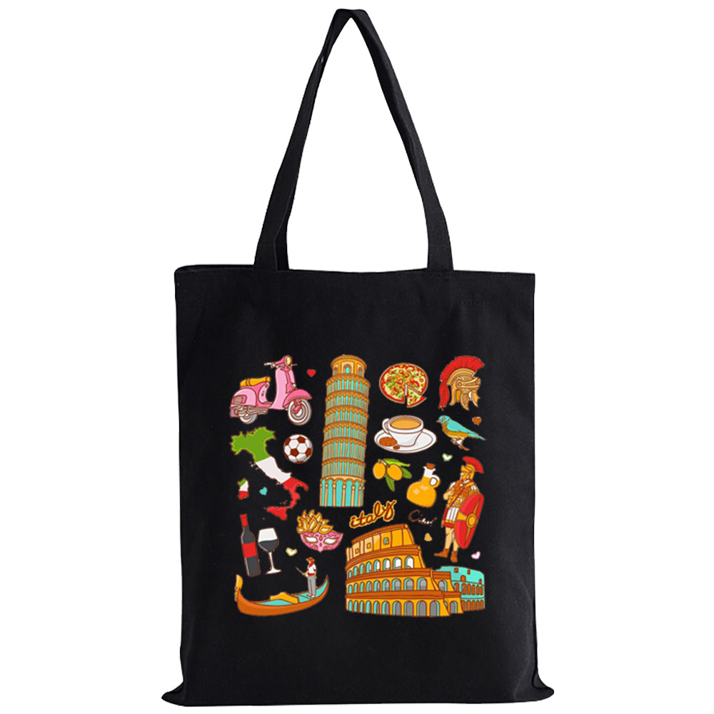 Naples Italy Skyline Travel Souvenir Italian Flag Landmark Tote Bags Shopping Bag Canvas Reusable Summer Large Shoulder Handbags