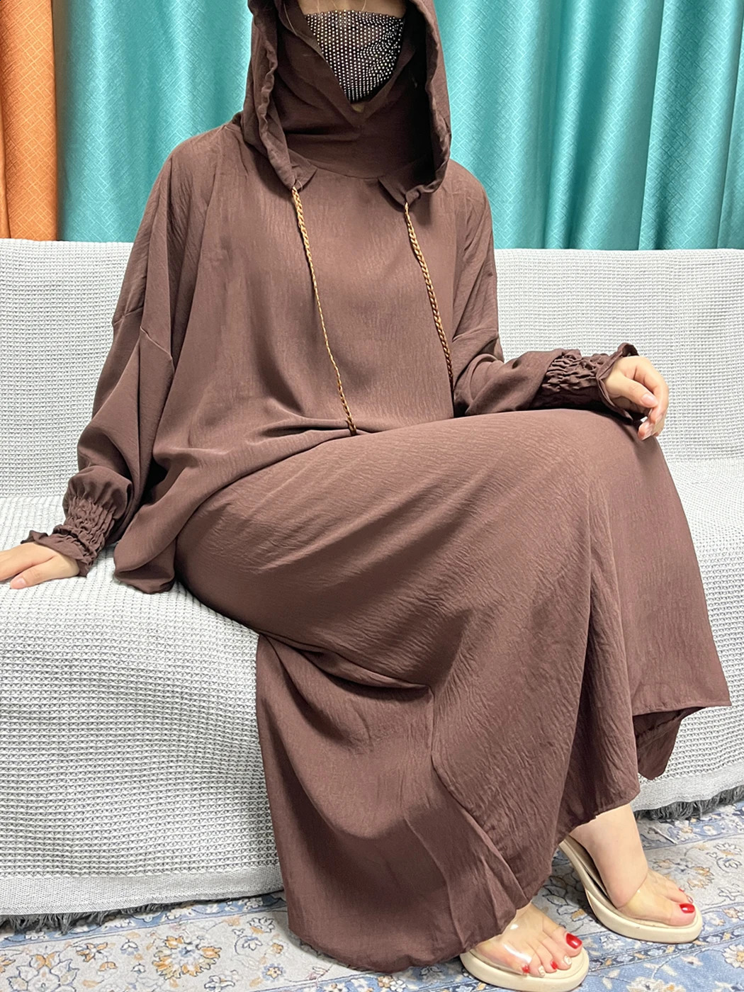 2024 Muslim Cotton Long sleeved Prayer Two piece Hooded Abayas For Women Solid Color Loose Femme Robe African Dubai Islam Dress 240802