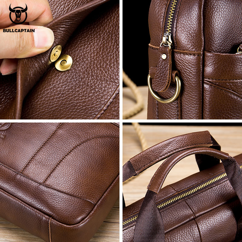 BULLCAPTAIN Men Briefcase Famous Brand Leather Shoulder Messenger Bags Office Handbag 14 inch Laptop bag High Quality