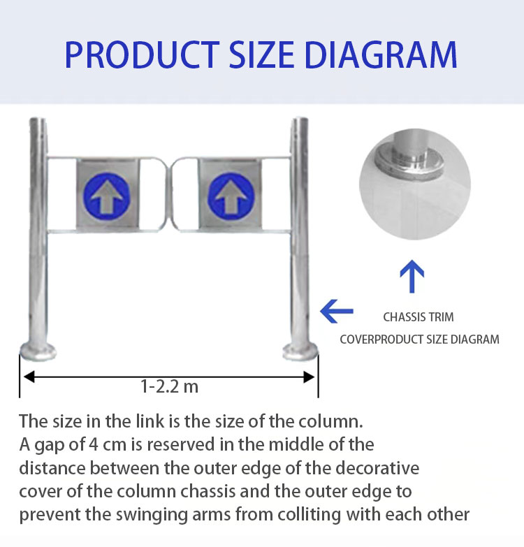 Turnstile Gate Platform with Bottom Plate Wiring Free Swing Gate Movable Stainless Steel with Wheel Base Installation Free Gate