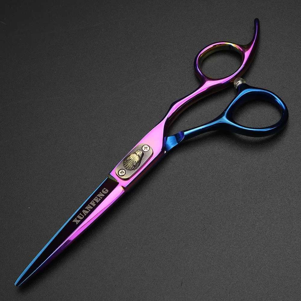 New Arrival Wolf head color hair scissors 6 inch 9cr18 steel barber cutting scissors and thinning scissors Z241213