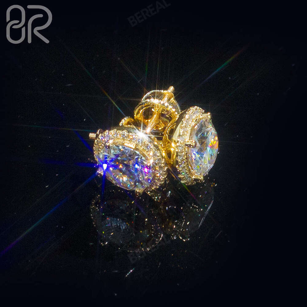 Fast Delivery 10K 14K Solid Gold wer Earrings Iced Out Round Brilliant Cut Vvs Moissanite Dia Fine Cluster Earring