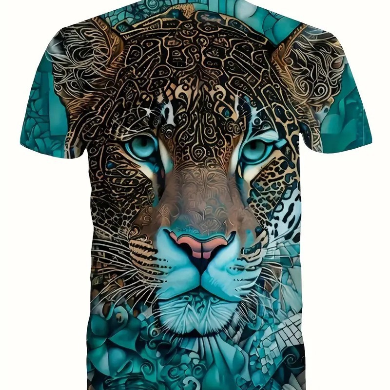 2024 Summer New 3D Printed Tiger Loose Men's Short sleeved T-shirt