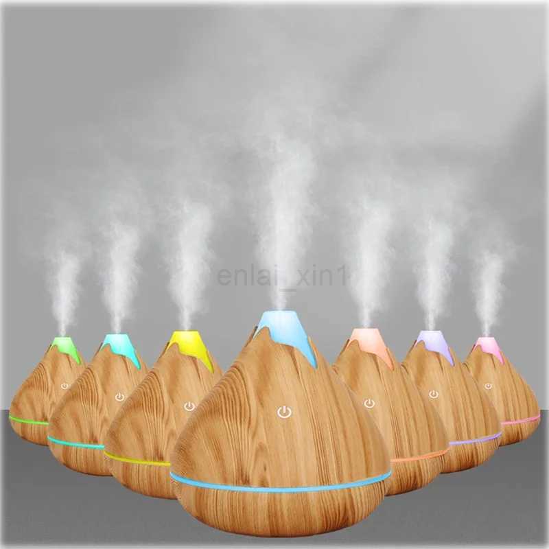 350ML Aromatherapy Essential Oil Diffuser Wood Grain Remote Control Ultrasonic Air Humidifier Cool with 7 Color LED Light Y240806
