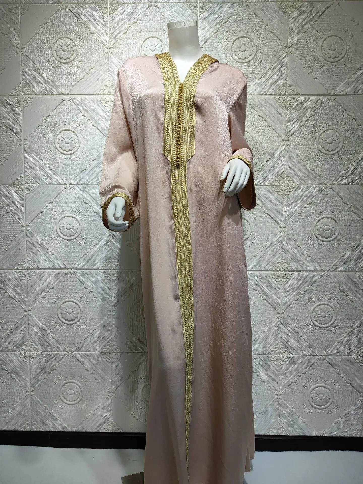 Women Ramadan Clothing Arabic Muslim Abaya Saudi Turkish Islamic Party Dress V Neck Long Sleeve Moroccan Kaftan Hooded Robe 240802