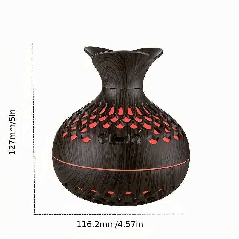 300ml Wooden Vase Colorful Light Cool Mist Humidifier Aromatherapy Oil Diffuser Usb Mini Air Humidificador Y240806