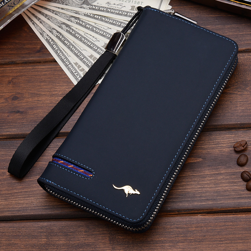 Designer's Men Wallets Famous Brand Kangaroo Wrist Strap Clutch Long Purse for Male Big Capacity Phone Bag Card Holder