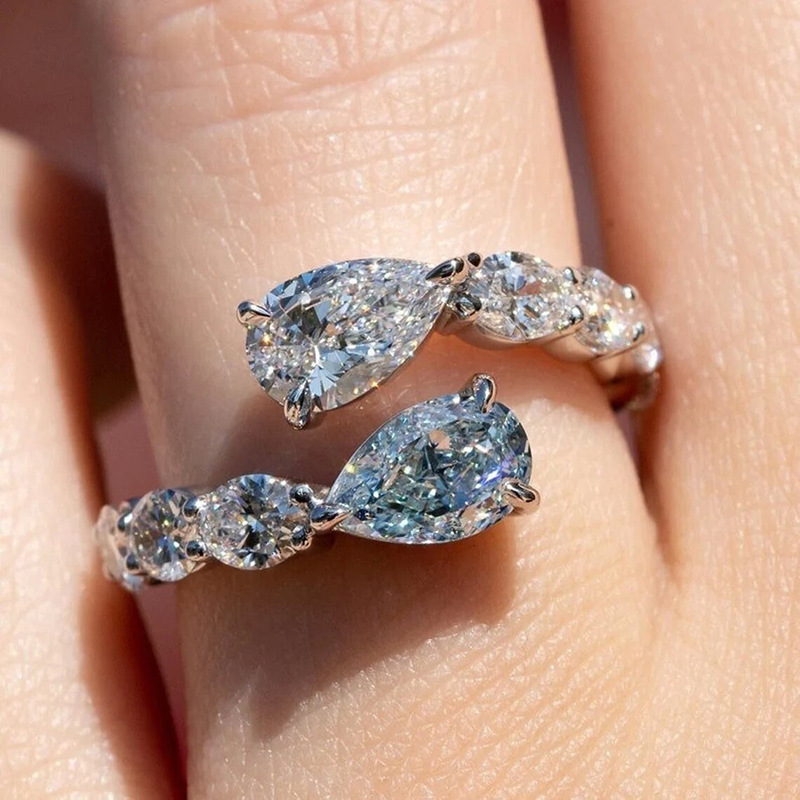 Sterg Water Drop Ring: Sier Cubic Zirconia Eternity Band for Women - Handmade Wedding Ring