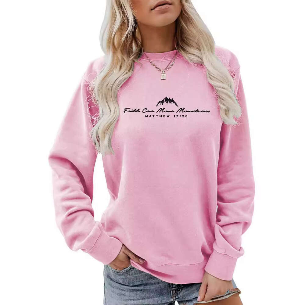 Autumn and winter women's back pocket collar plus veet round neck Faith Can Move Mountains printed sweatshirt