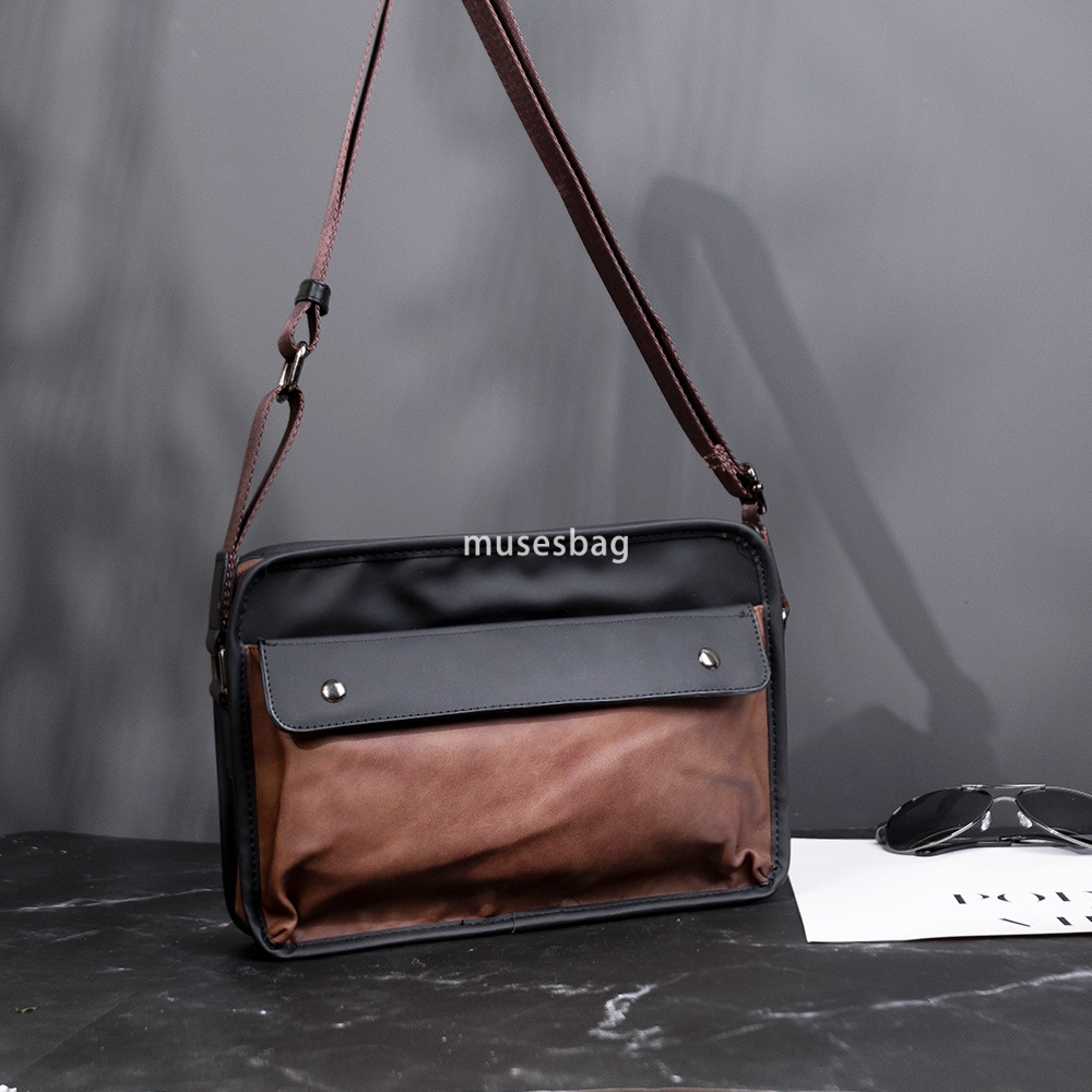 Men's bag, crazy horse leather shoulder crossbody bag postal bag casual retro trendy brand Korean version small backpack fashionable and trendy n