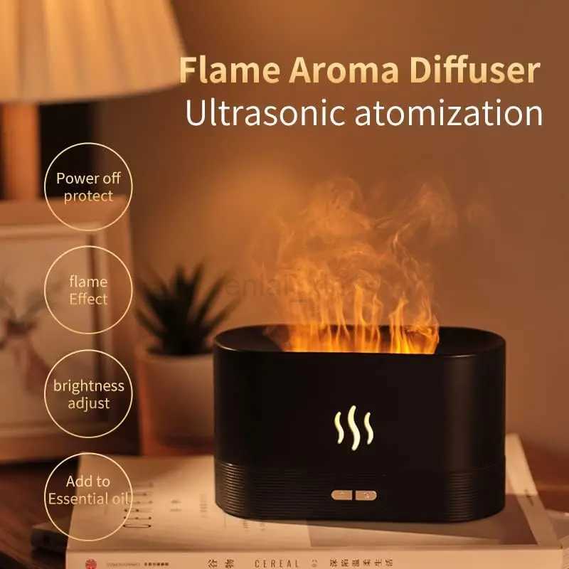 Aroma diffuser Air humidifier Ultrasonic cold mist atomizer Led essential oil simulation flame lamp diffuser Y240806