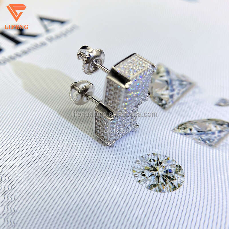Fashion Jewelry Beautiful Fine Box Packaging Sterling Sliver Moissanite Earrings For Men Or Women