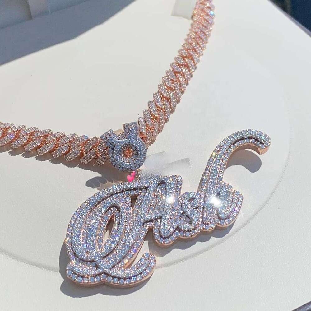 Custom Initial Name Pendant Customized Full Iced Out Charm S VVS D Moissanite Diamond Letter Chain For Men And Women