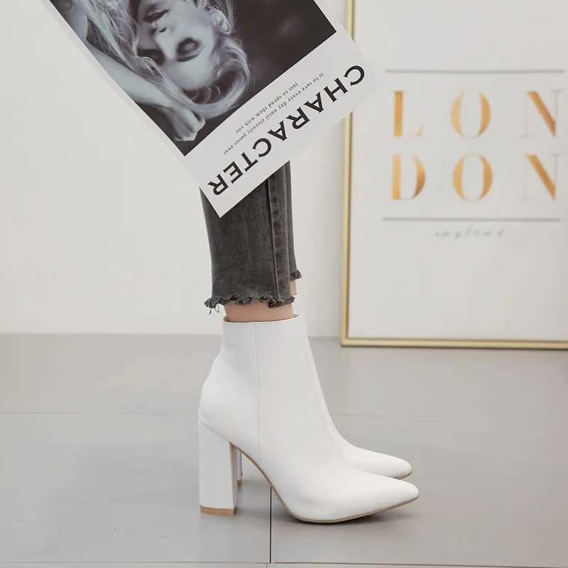 Womens mid calf white spot sole high heels fashionable pointed sole killer boots womens boots white 8996 CL240906