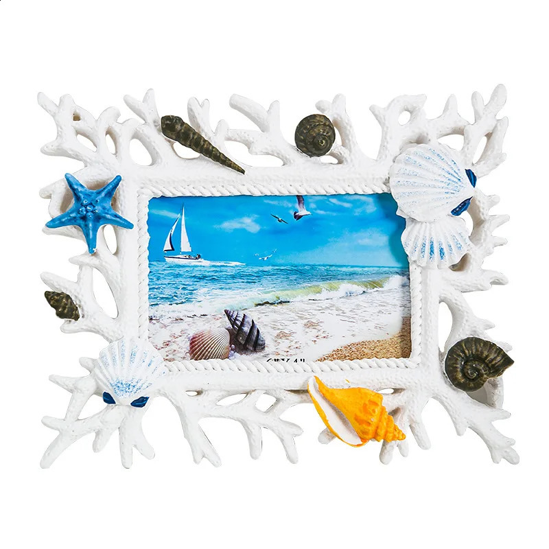 6in Mediterranean Coral Shell Resin Creative Wedding Po Stand Table Ornament Picture Frame Gifts Home Decor 240802 H260306