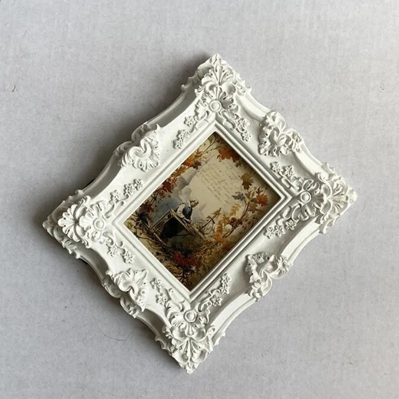 European Style Resin Relief Floral Pattern White Po Picture Frame Desktop Ornaments Home Decor 240802 H260306
