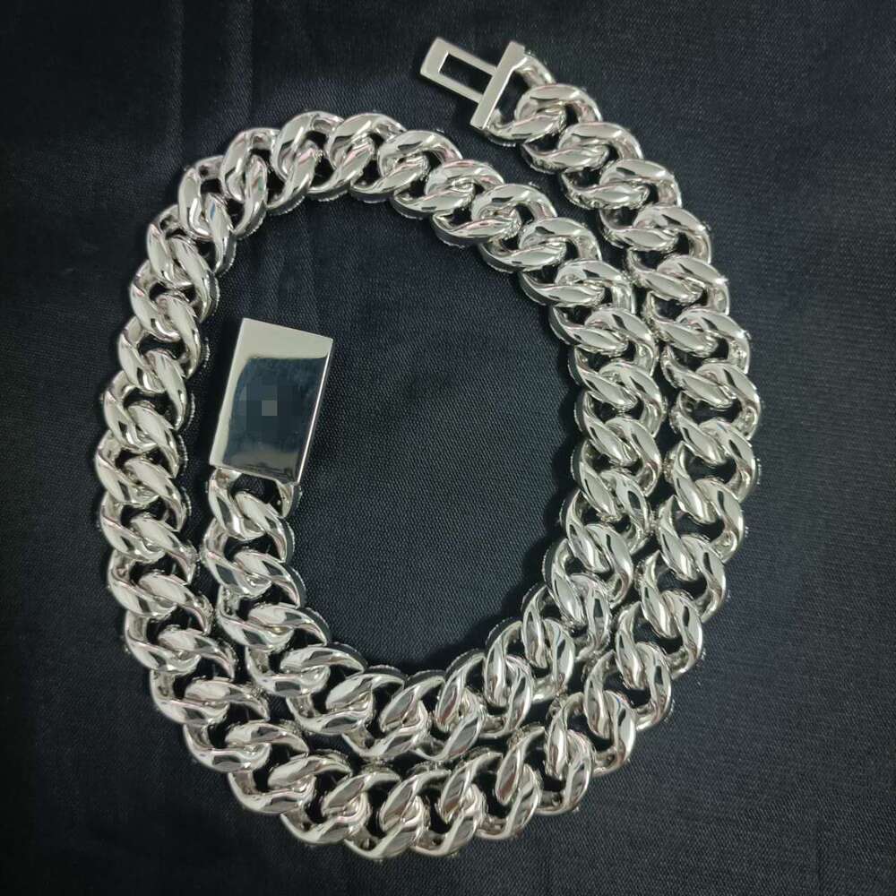 Customized 14mm 3 rows Sterling Sier S Hiphop vvs moissanite cuban link chain necklace