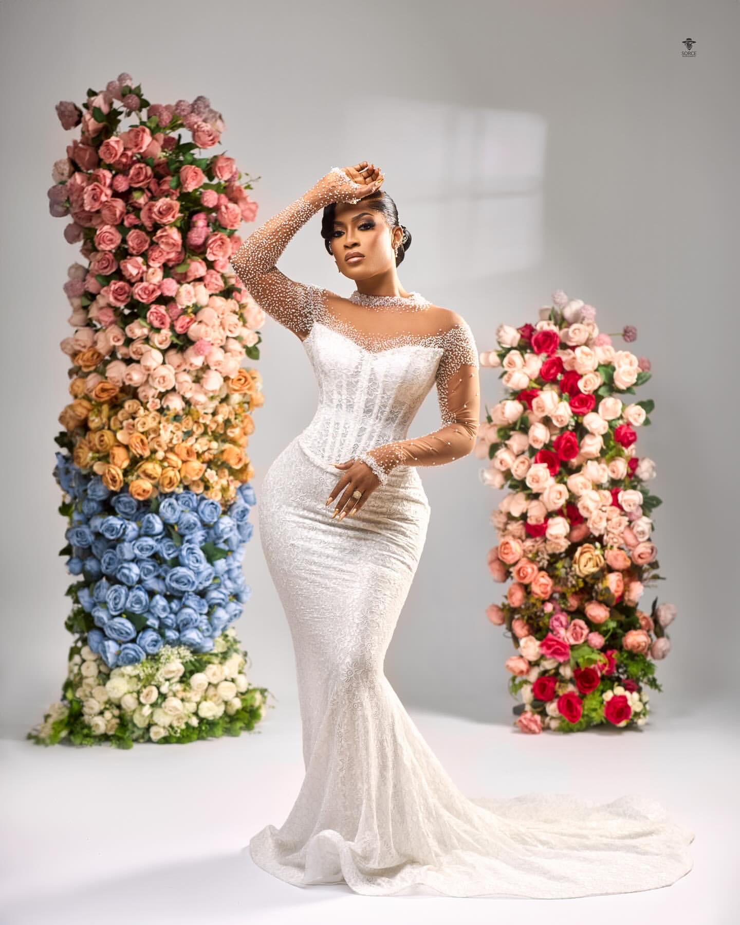 2024 Arabic Aso Ebi Plus Size Ivory Mermaid Wedding Lacefull Long Sleeves Beaded Vintage Bridal Gowns Dresses