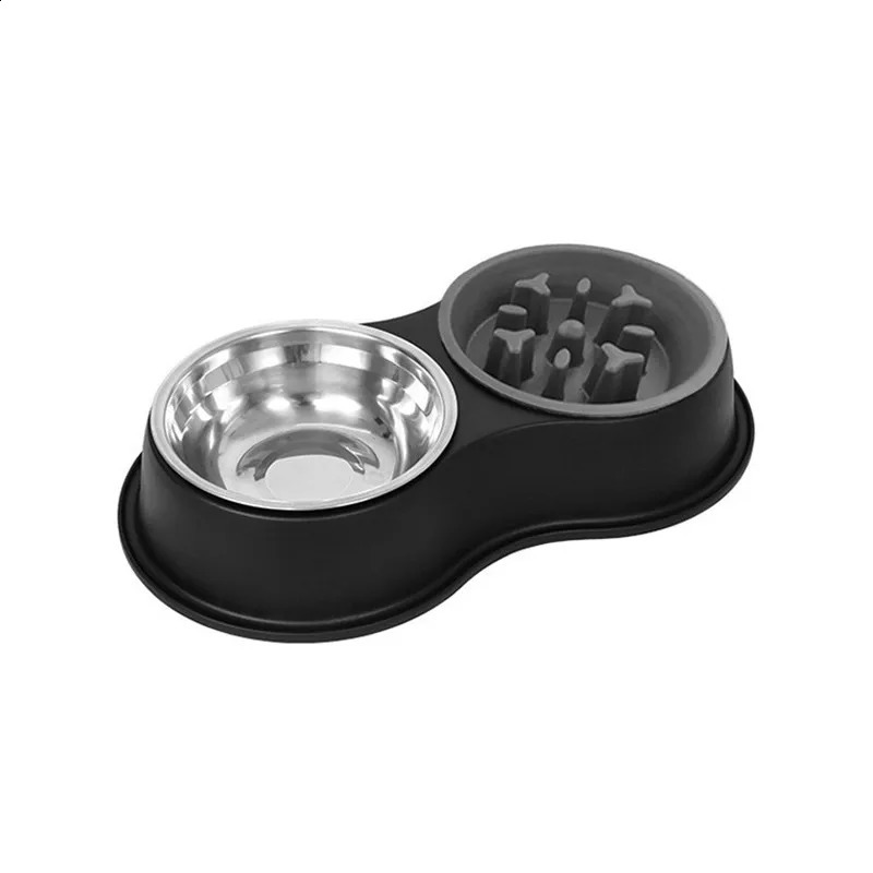 3 In 1 Triple Dog Removable Stainless Steel Pet Slower Bowl Anti-choking Food Water Feeder For Dogs Cat Accessories 240802 26W0330