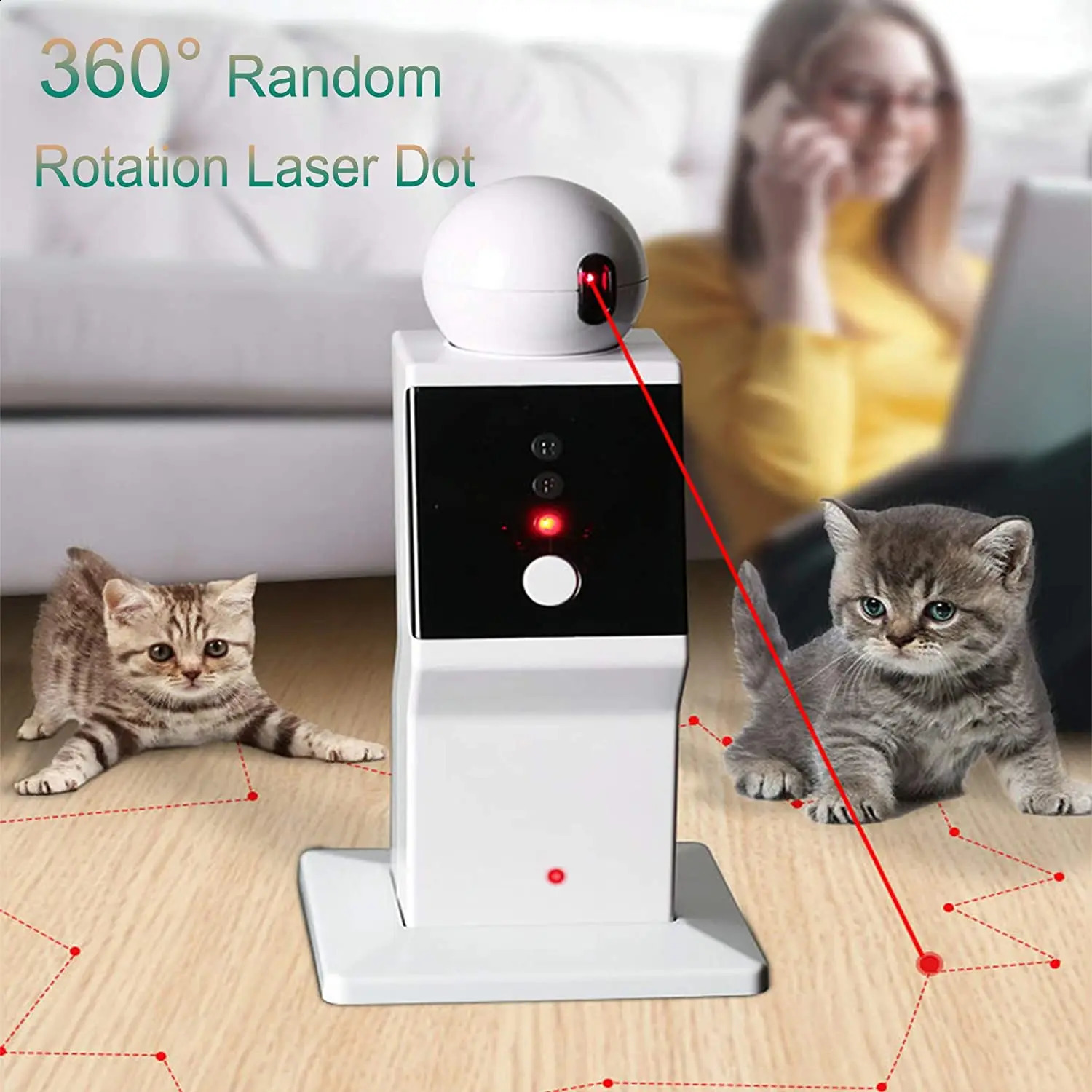 ATUBAN Cat Laser Toy AutomaticRandom Moving Interactive Laser Cat Toy for Indoor CatsKittensDogsCat Red Dot Exercising Toy 240802