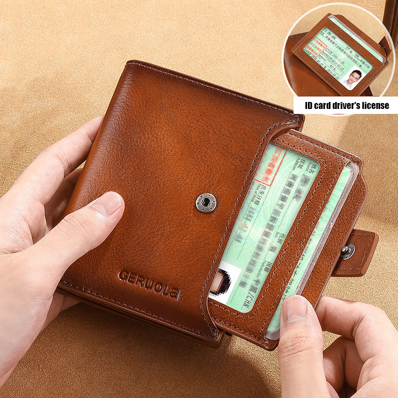 Men's Vertical Vintage Genuine Leather Wallet RFID Blocking Zipper Coin Purse Business Card Holder Bag Wallet Man