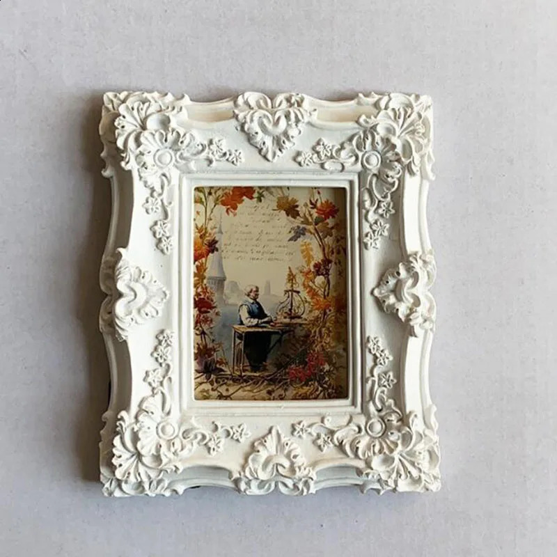 European Style Resin Relief Floral Pattern White Po Picture Frame Desktop Ornaments Home Decor 240802 H260306