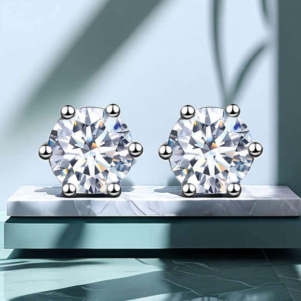 S sier plated platinum golden Stylish and simple six claws white Moissanite earrings with GRA certificate for party