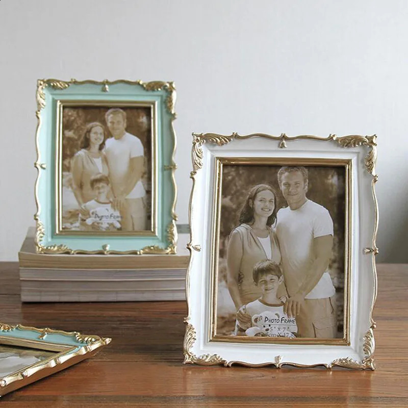 5inch 6inch 7inch European Style Resin Gold Edge Po Picture Frame Desktop Ornaments Office Home Decor 240802 H260306