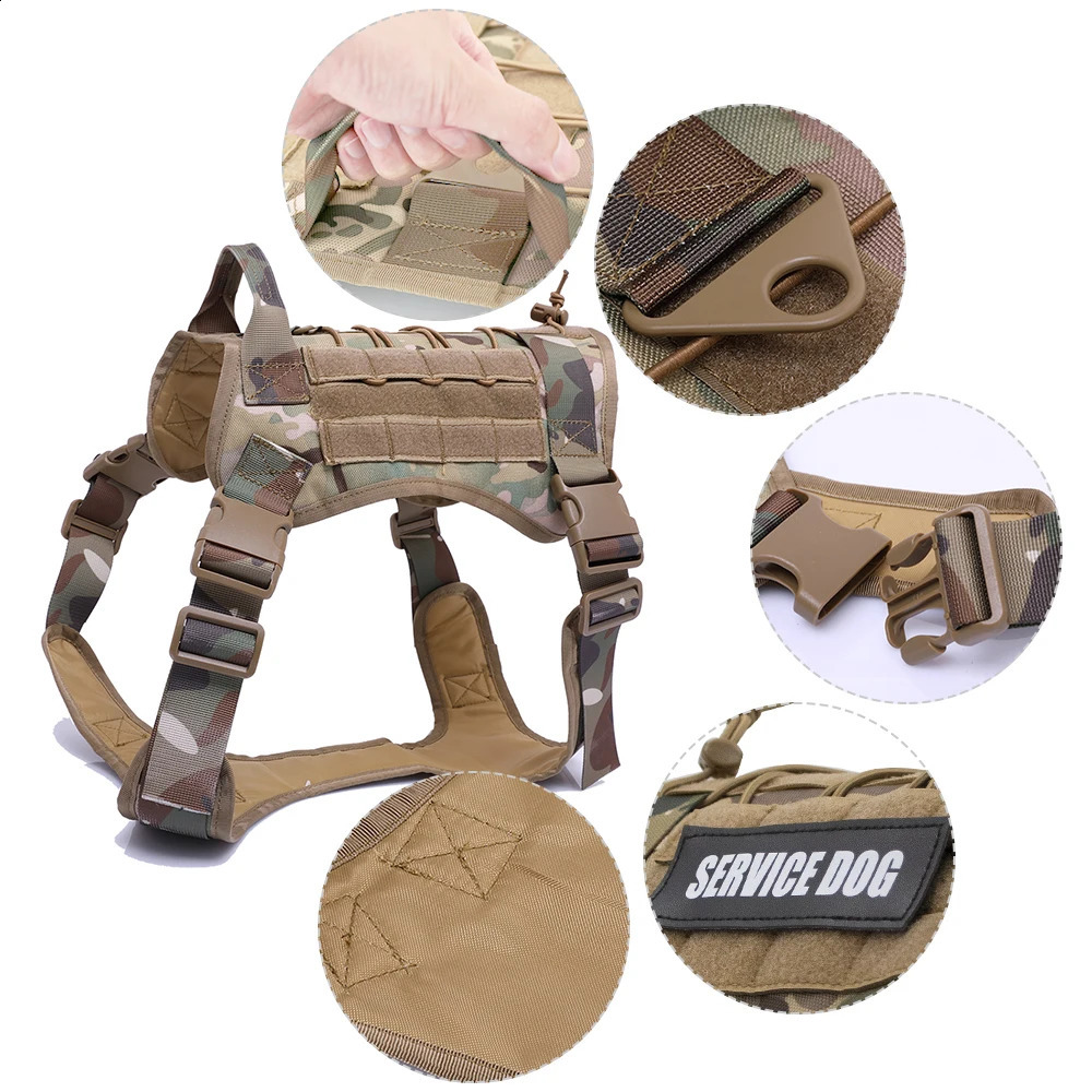 Tactical Dog Harness Leash Collar for Medium Large Dogs Military Pet Vest Adjustable Service Dog Harnesses For Training Walking 250206